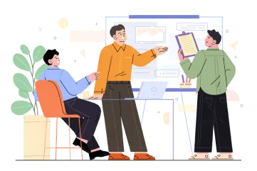 Hình minh họa chuyên viên trình bày quy trình hồ sơ cho khách hàng