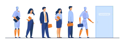 Hình minh họa nhiều người xếp hàng chờ vào phòng phỏng vấn
