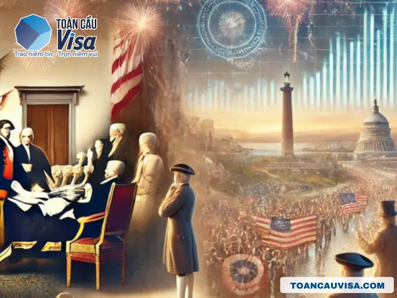 Tranh minh họa lịch sử hình thành Hoa Kỳ