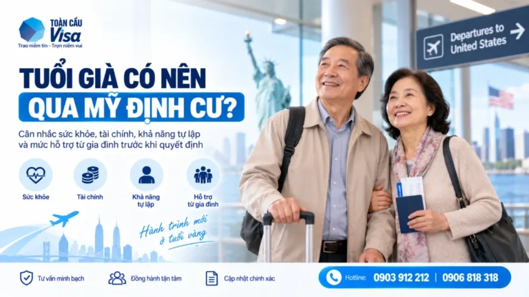Người lớn tuổi cân nhắc sức khỏe, tài chính, khả năng tự lập và sự hỗ trợ của con cái trước khi quyết định sang Mỹ định cư.