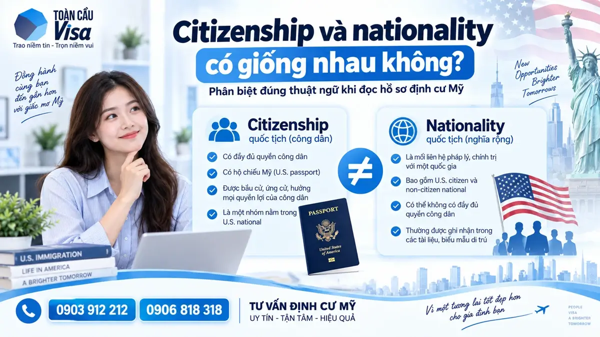 Quốc tịch Mỹ tiếng Anh là gì? Phân biệt thuật ngữ khi đọc hồ sơ 2 U.S. citizenship nói về tư cách công dân, còn nationality có phạm vi rộng hơn trong một số ngữ cảnh pháp lý.