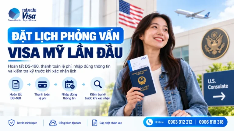 Hướng dẫn đặt lịch phỏng vấn Mỹ chi tiết từng bước.