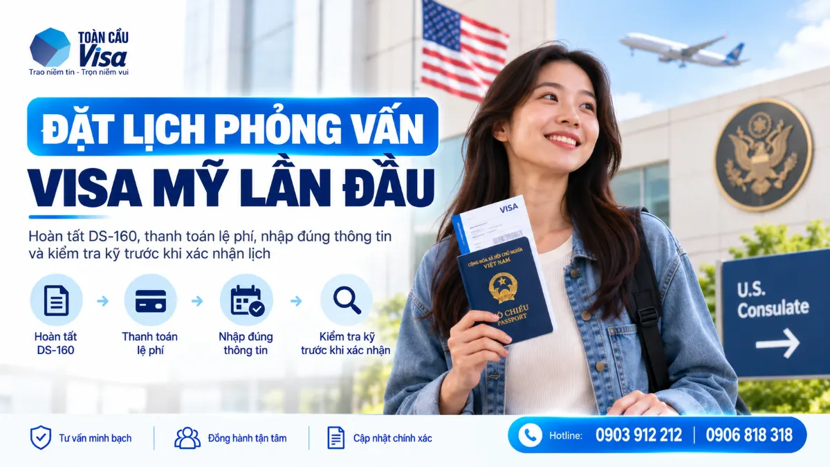Hướng dẫn đặt lịch phỏng vấn Mỹ chi tiết từng bước.