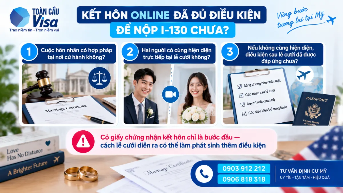 Ba câu hỏi cần kiểm tra trước khi dùng kết hôn online làm cơ sở nộp I-130