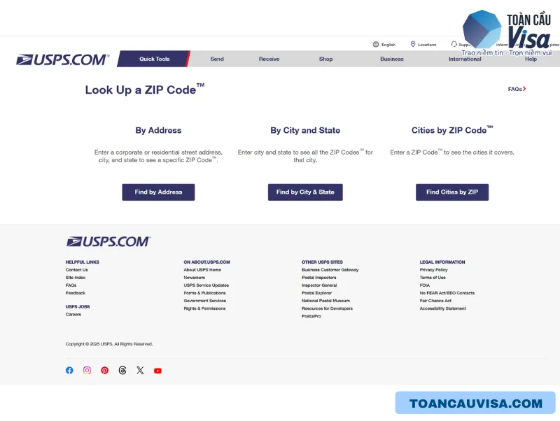 Truy cập trang web USPS ZIP Code Lookup để tra cứu Zip Code