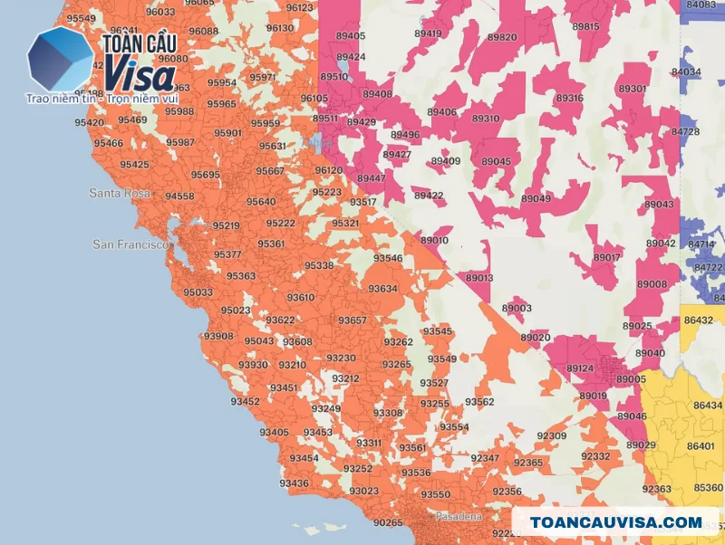 Bản đồ mã zip của bang California