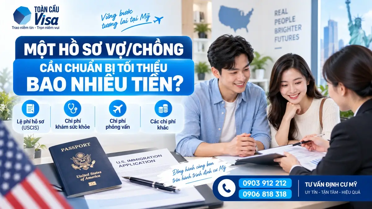 Chi phí hồ sơ vợ chồng sang Mỹ gồm lệ phí USCIS, khám sức khỏe, phỏng vấn và các khoản phát sinh khác.